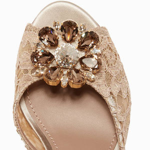 D&G Beige Crystal-Embellished Lace Mules